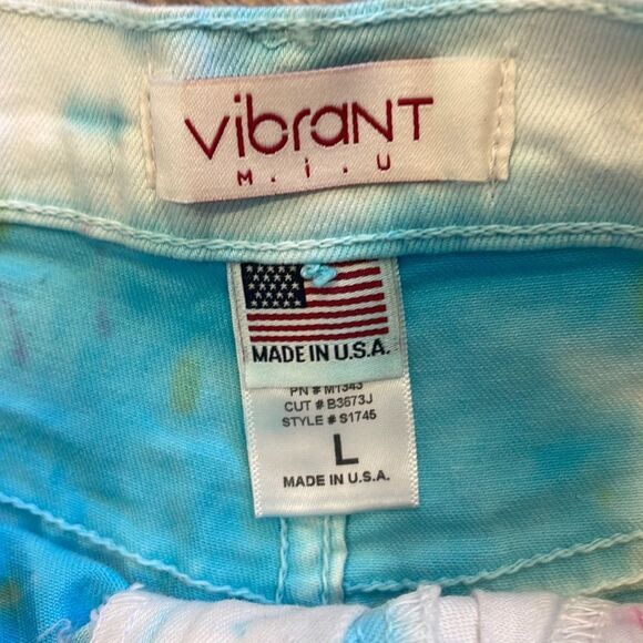 vibrant M.I.U Tye Dye Denim Shorts (modeled) - Picture 3 of 4